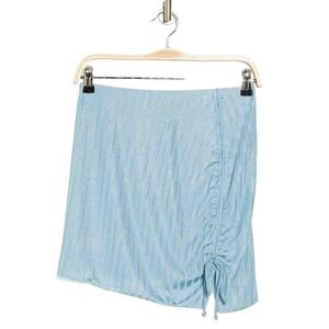 Show Me Your Mumu Dazy Mini Skirt Womens XL Ruched Drawstring Blue Sparkle‎ New